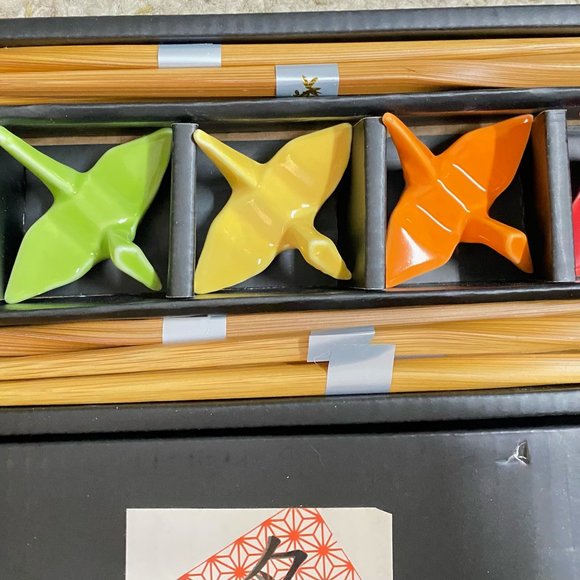 Happy Sales Sushi Set_5 Piece Crane Chopstick Set with Rests MC, Assorted - Picture 1 of 11